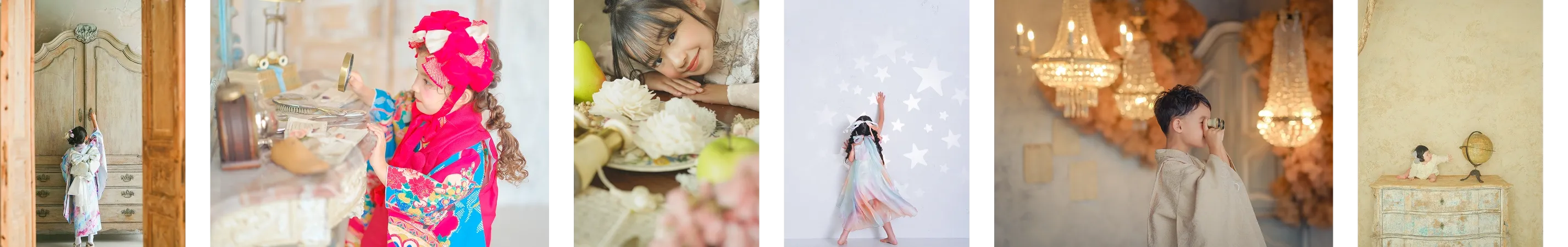 北村写真スタジオで撮影した着物姿とドレス姿の子どもたち